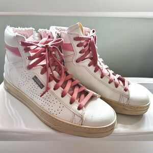 P448 Women's White and Pink High-Top Sneakers